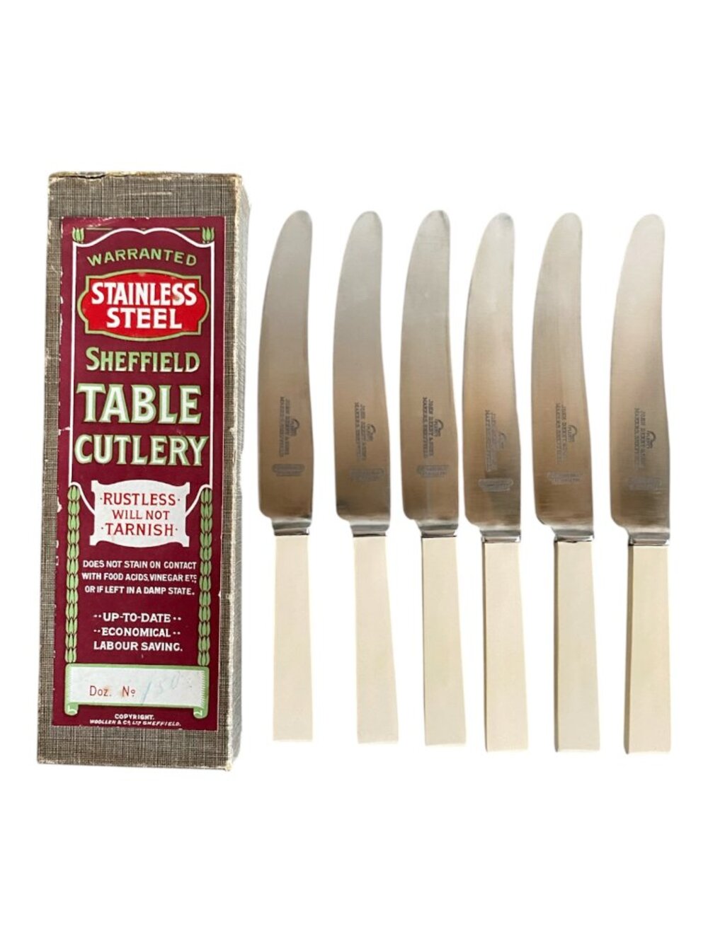 Vintage John Derby & Sons Sheffield England Stainless Knives Set of 6 Boxed